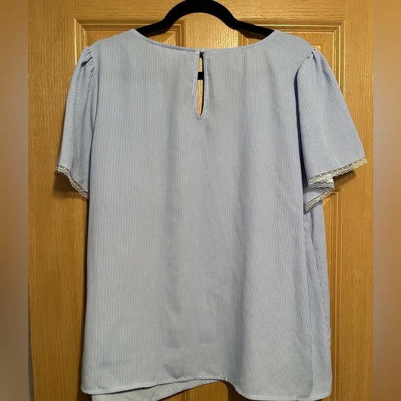 LC Lauren Conrad Blue and White Striped Shirt with Lace Detail - Picture 8 of 10